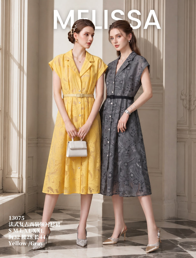 Premium Floral Print OL Dress 法式复古西装领衬衫衣裙 (ME.7) 13075