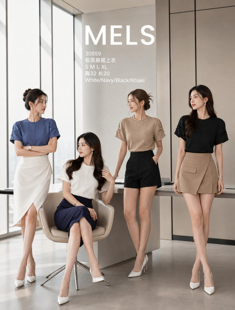 Premium Pleated Shoulder OL Top 肩膀打褶镂空上衣 (ME.10)30859