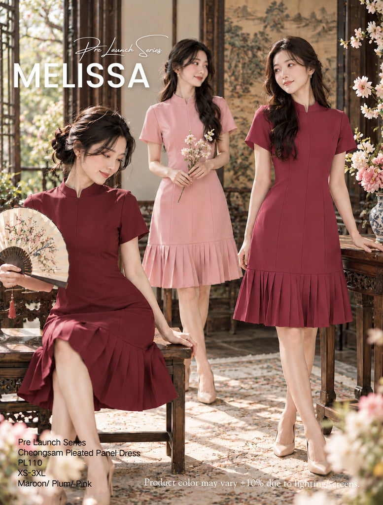 (Presale)Cheongsam Pleated Panel Dress (预售) 八幅显瘦百褶旗袍连身裙 (ME) PL110