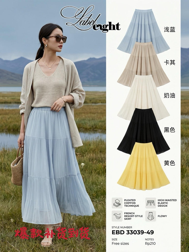 Premium Chiffon Maxi Skirt 压褶雪纺飘逸长裙 (L8.7) EBD33039