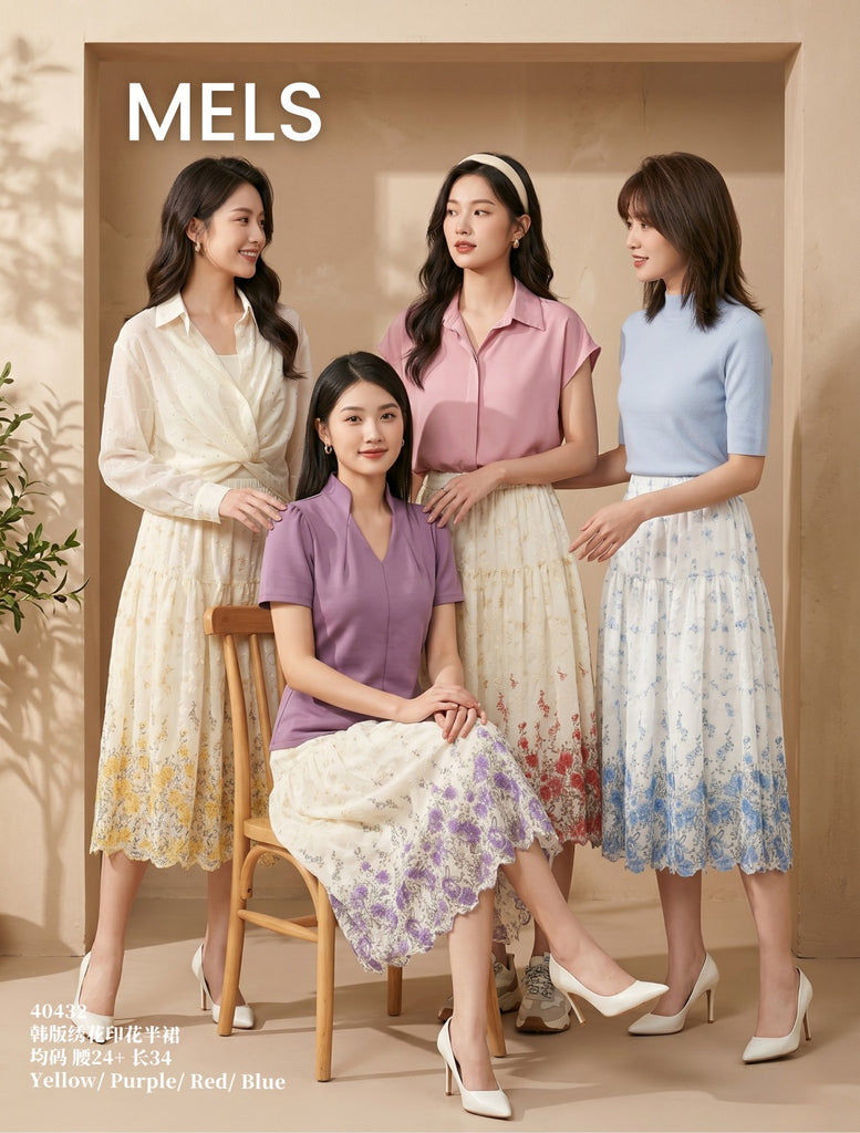 Premium Floral Print Midi Skirt 韩版刺绣印花半裙 (ME.3) 40432