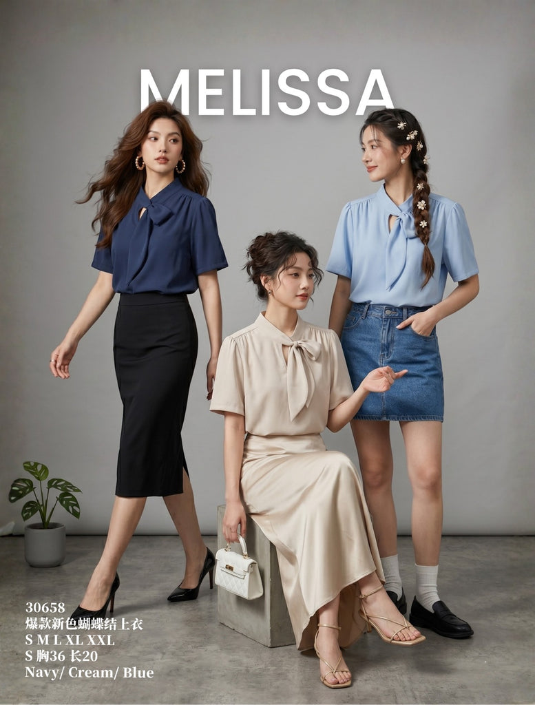 Premium Bow Tie OL Blouse 气质半蝴蝶结设计上衣 (ME.5) 30658-1