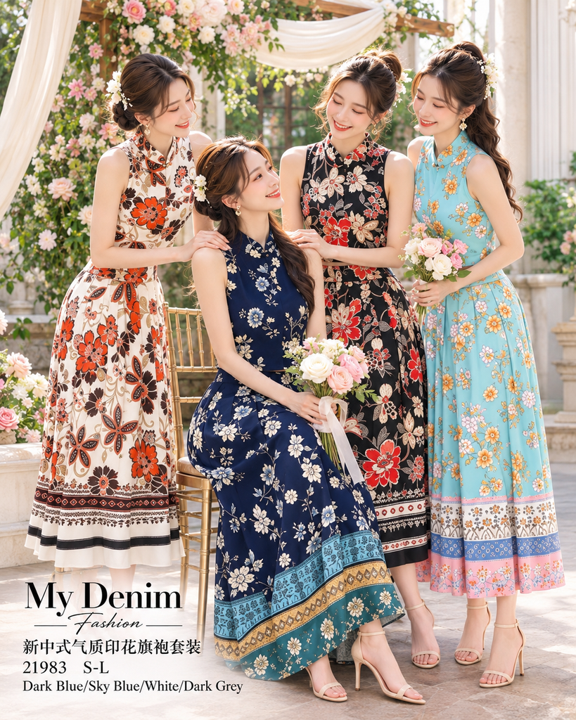 Premium Elegant Oriental Cheongsam Set 新中式气质印花旗袍套装 (CA.4) 21983