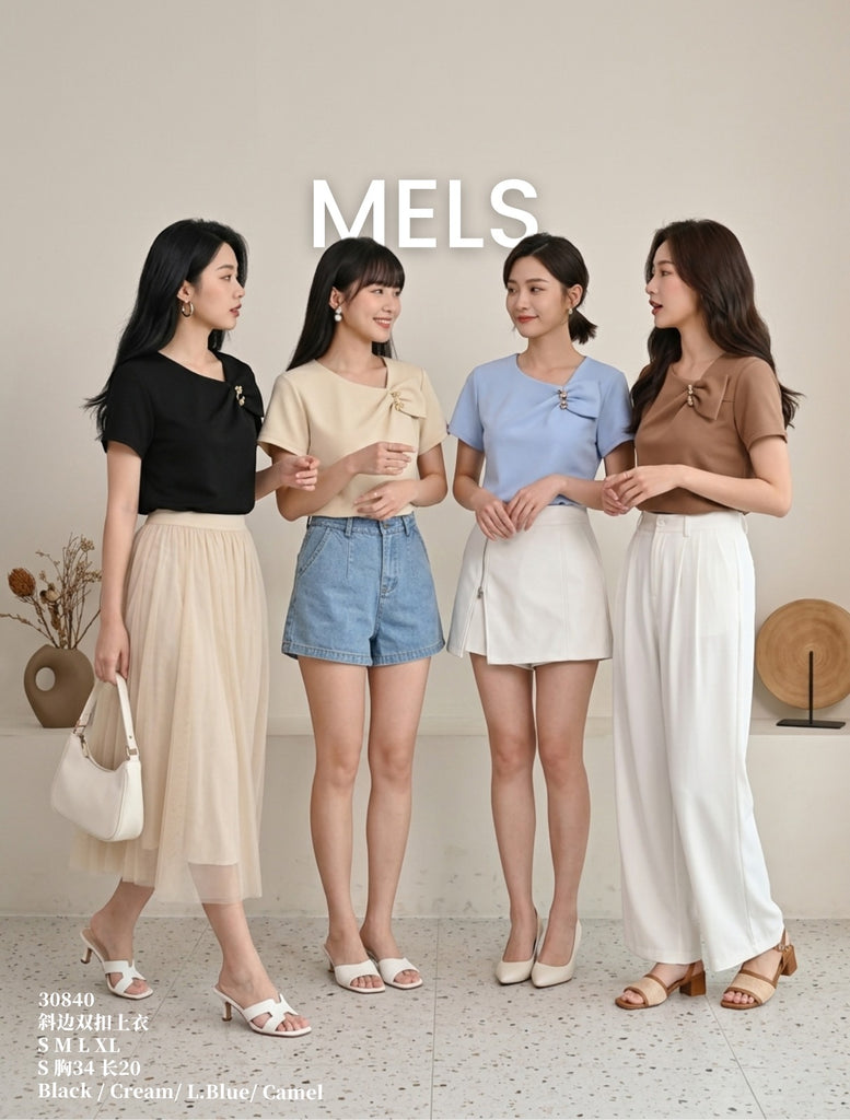Asymmetric Neckline OL Blouse 斜领双金属扣上衣 (ME.7) 30840