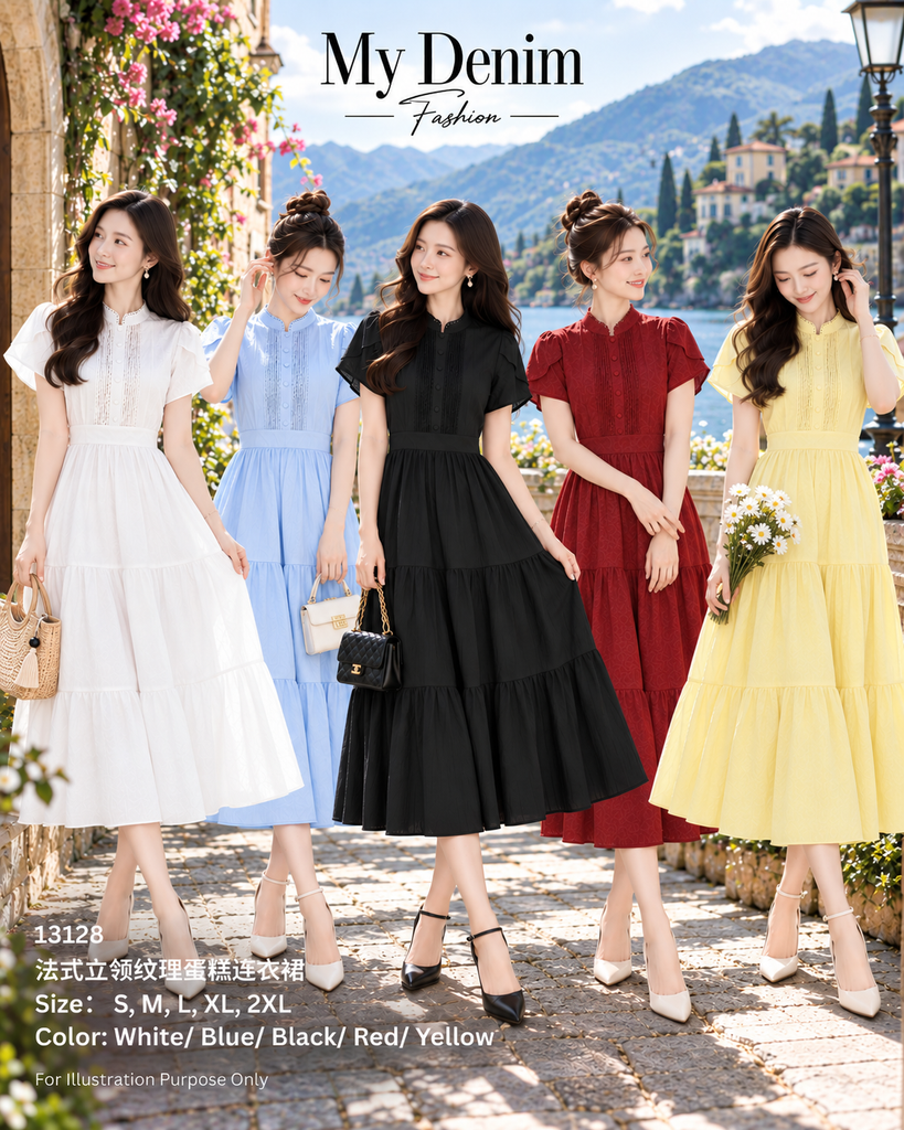 (Preorder)Premium French Style Textured Tiered Midi Dress (预购)法式立领纹理蛋糕连衣裙 (ME)13128-1