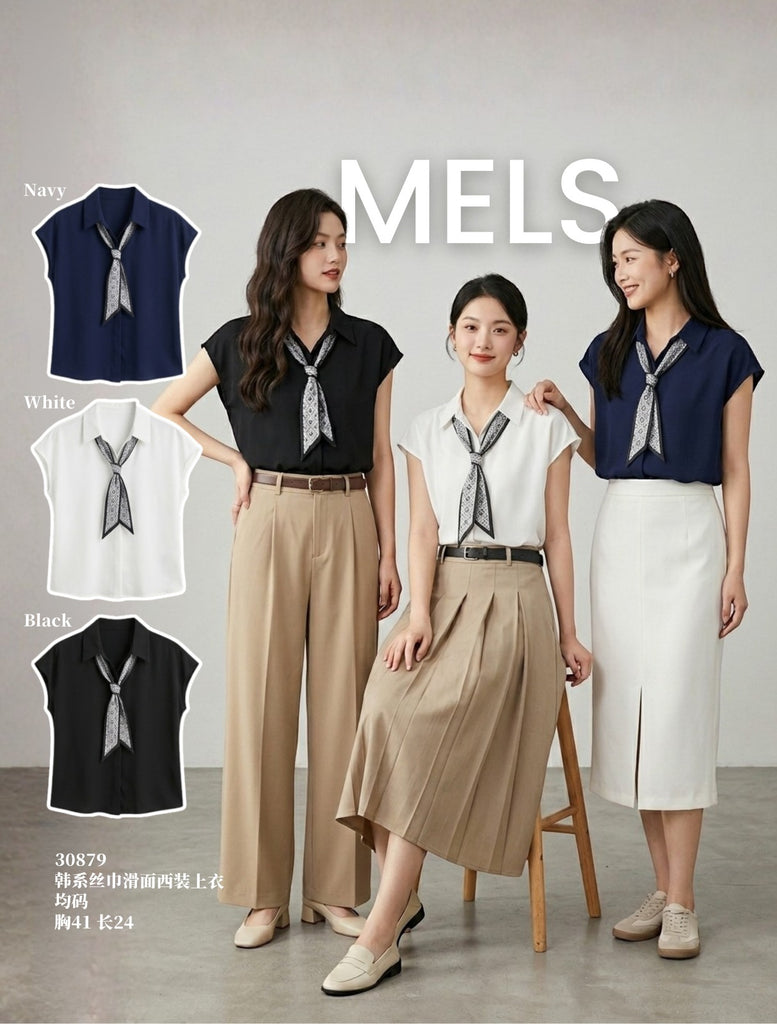 (Preorder)Premium OL Blouse With Scarf (预购)高智感丝巾滑面西装上衣(ME) 30879-1