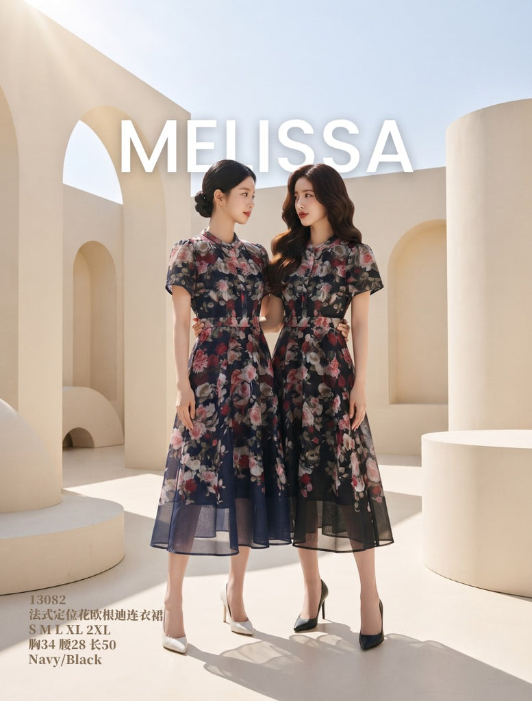 Premium Floral Print Organza OL Dress 法式定位花欧根纱连衣裙 (ME.6) 13082