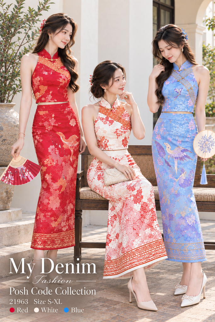 (Preorder) Cut In Floral Print Cheongsam Set (预购) 削肩印花旗袍套装 (PC) 21963