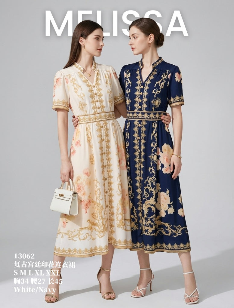 Premium Floral Print OL Dress 复古风宫廷印花连衣裙 (ME) 13062