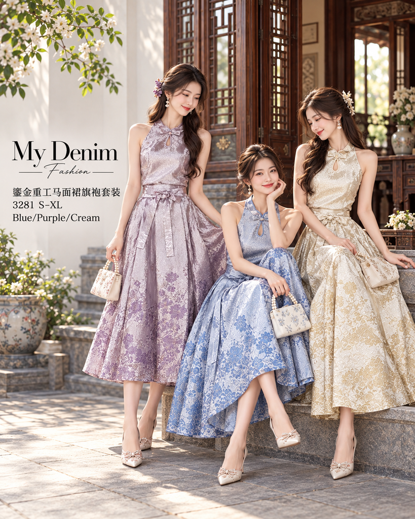 Premium MaMian Cut in  Cheongsam Set Wear 鎏金重工马面裙旗袍套装 (CH.10) 3281