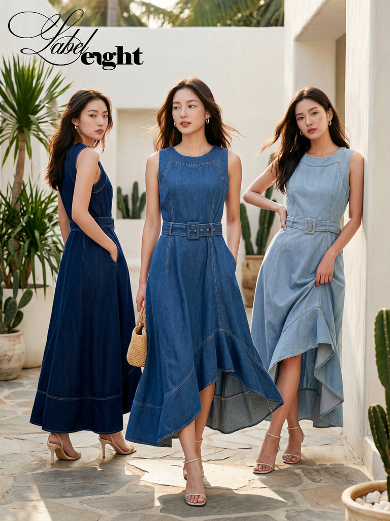 Premium Ruffle Denim Maxi Dress 度假风荷叶边牛仔长裙 (L8.5) ED151672