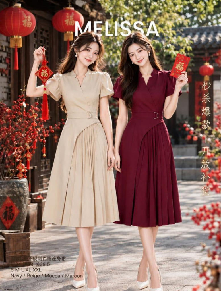(Preorder)Premium Elegant Asymmetric Pleated Dress (预购)雅致D环不规则百褶连衣裙 (ME)13143-1