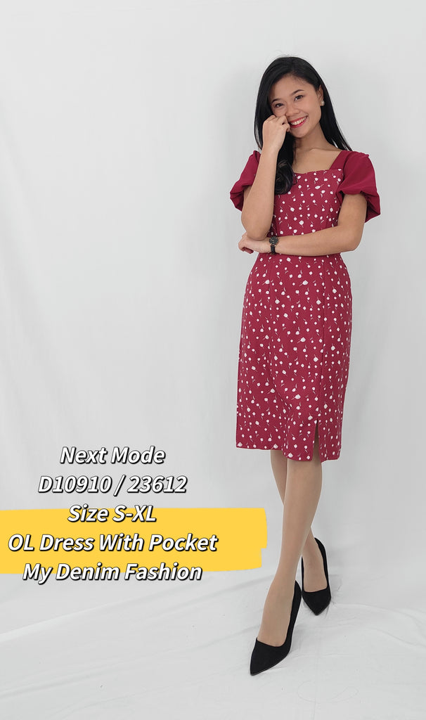 Premium OL Dress 优美碎花蓬蓬袖OL连衣裙 (NM.4) D10910/23612