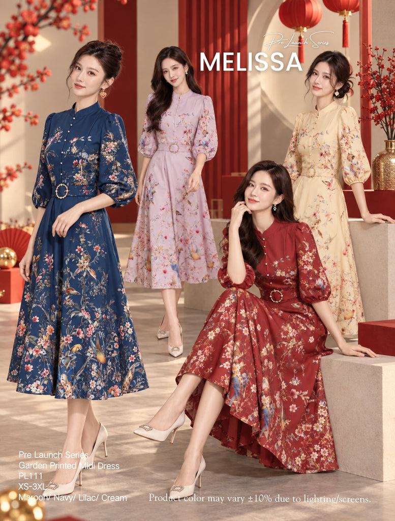(Presale) Floral Print Midi OL Dress(预售) 精致小领印花连身裙 (ME) PL111