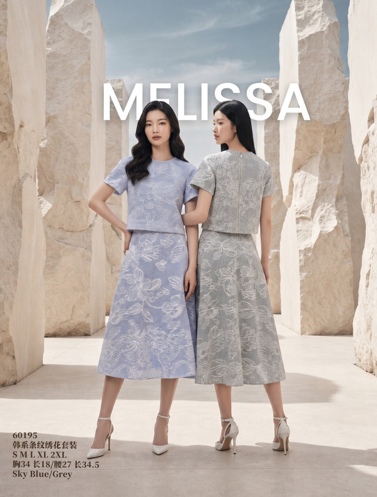 Premium Embroidery Casual Set 韩系条纹绣花麻套装 (ME.7) 60195
