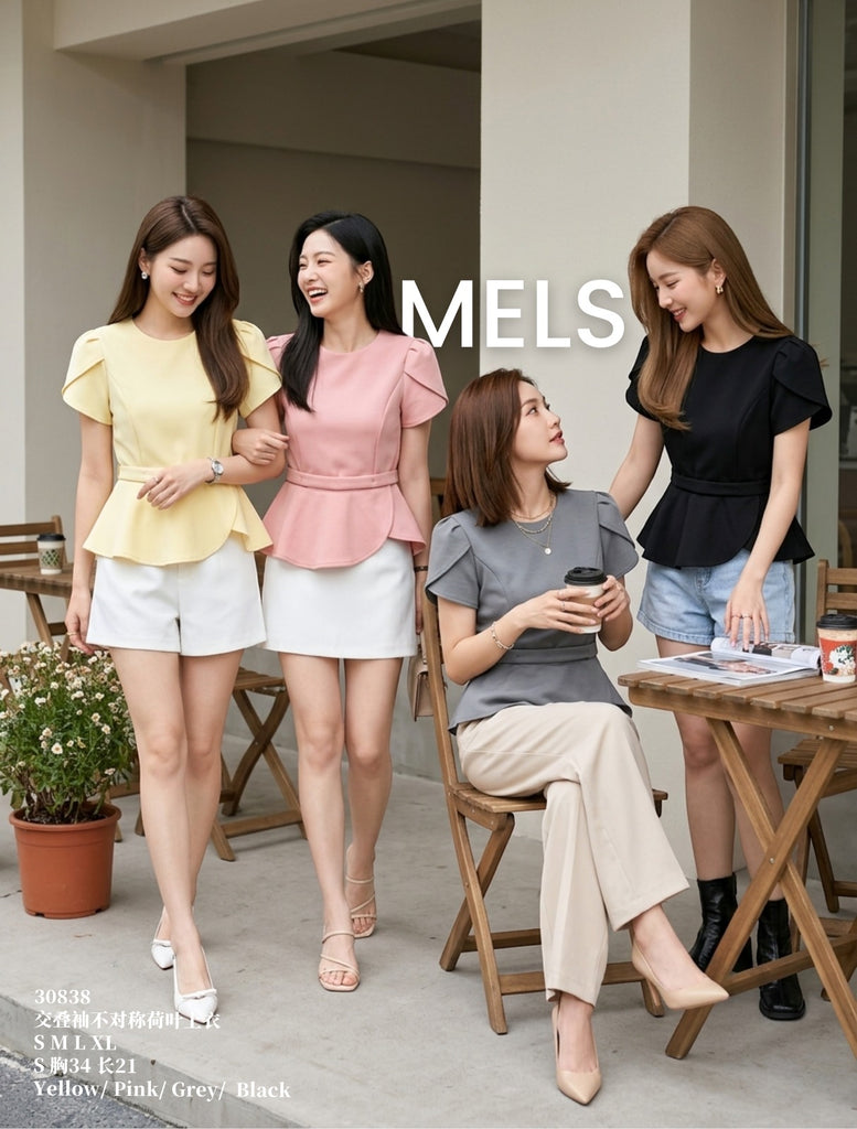 (Preorder)Premium Petal Sleeve Asymmetric Blouse (预购)交叠袖不对称荷叶上衣 (ME) 30838-1
