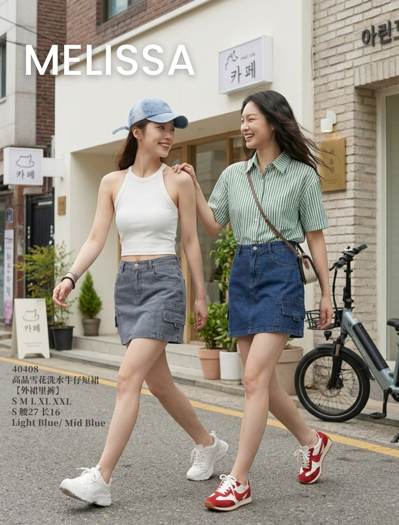 Premium Denim Skorts 雪花洗水牛仔裤裙(前裙后裤) (ME.4) 40408