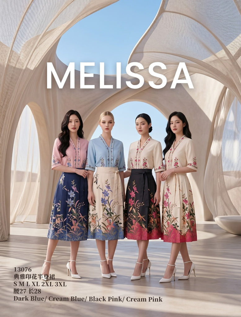 Premium Floral Print Pleated Midi Skirt 印花百褶半身裙 (ME.15) 13076