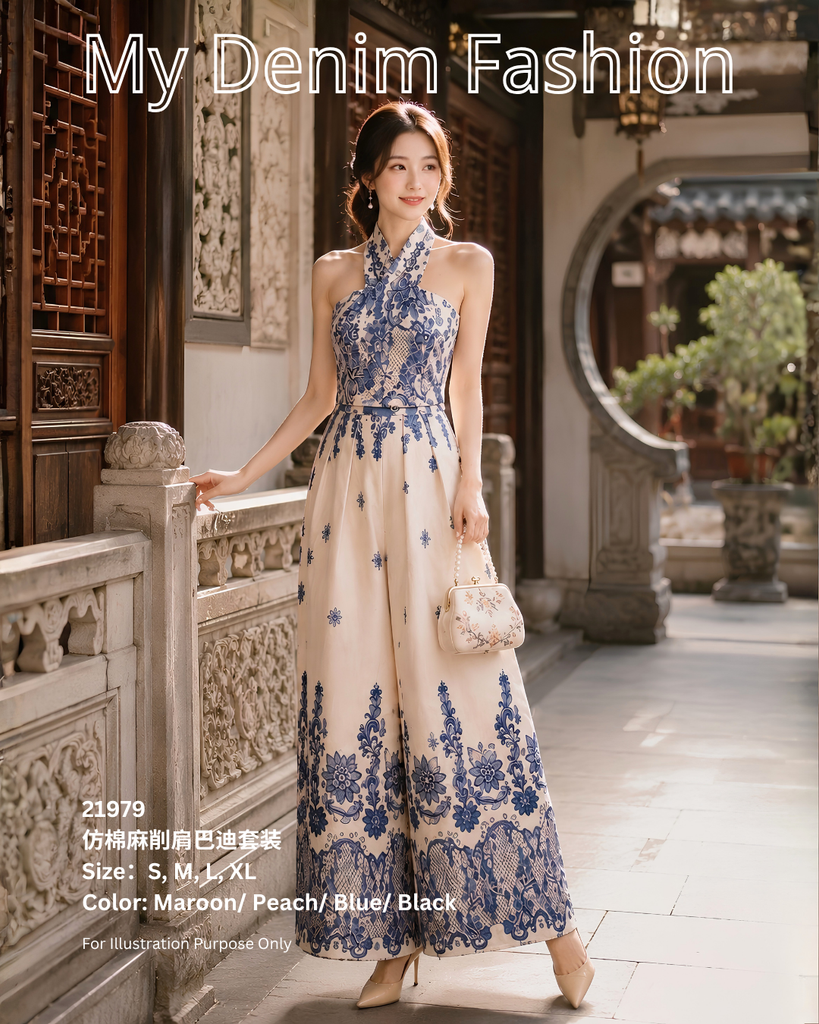 (Presale)Cut In Batik Print 2pc Set Wear(预售)仿棉麻削肩巴迪两件式套装(PC)21979