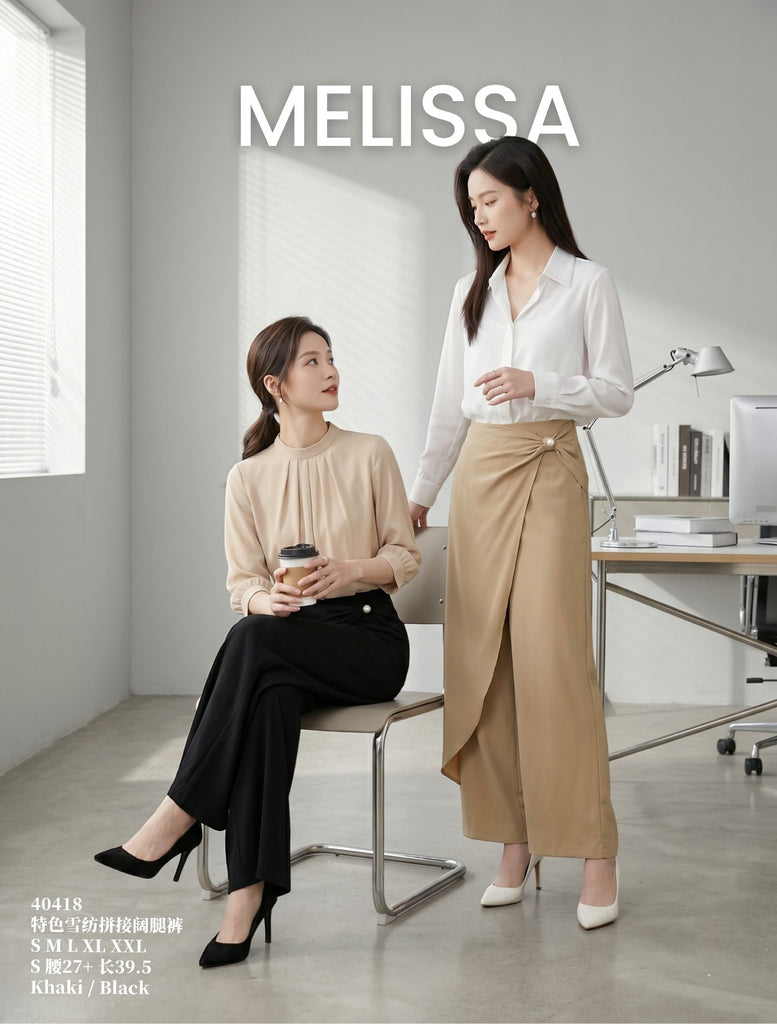 Premium Stylish Wide Leg Pants 简约拼雪纺阔腿长裤 (ME.4) 40418
