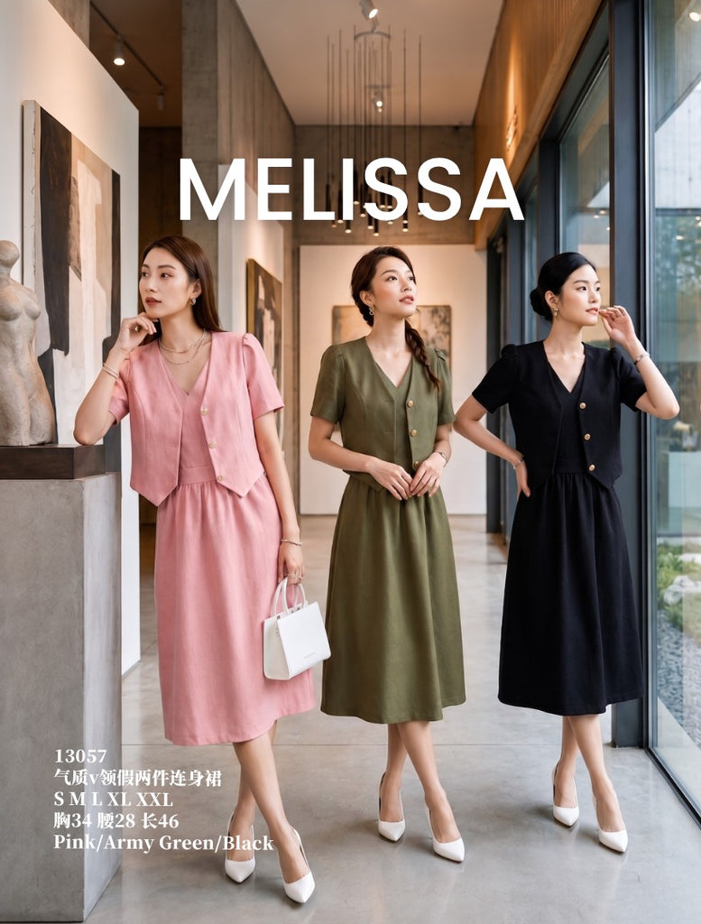 Premium Faux Two Piece OL Dress 气质V领假两件连衣裙 (ME.8) 13057