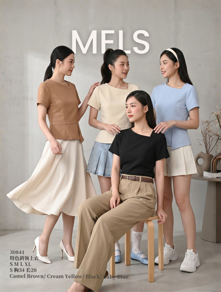 (Preorder)Premium Asymmetric Neckline OL Blouse (预购)特色斜领OL上衣 (ME) 30841-1