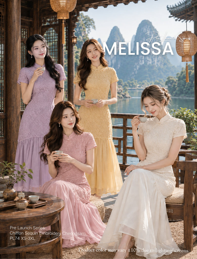 (Presale)Chiffon Sequin Embroidery Cheongsam(预售)雪纺绣花旗袍连身裙(ME) PL74