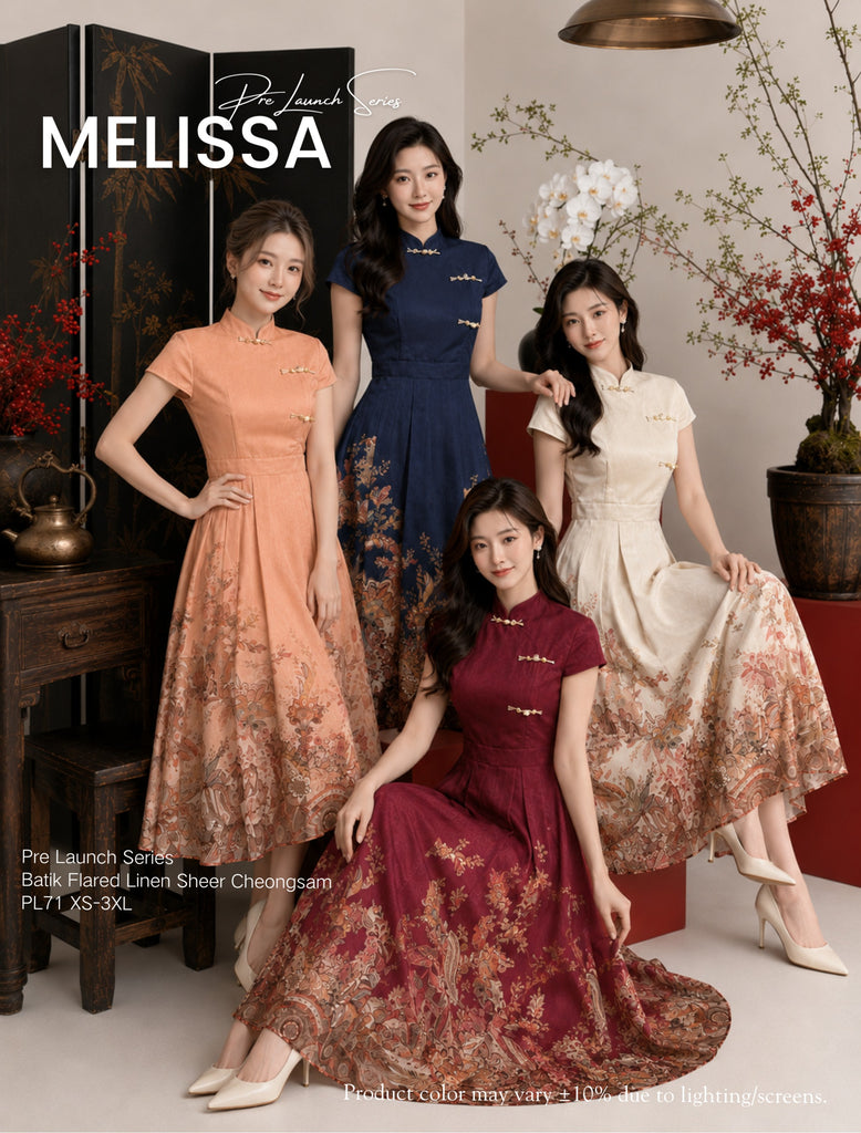 (Presale)Premium Linen Sheer Cheongsam Dress(预售)仿麻印花旗袍连身裙(ME) PL71