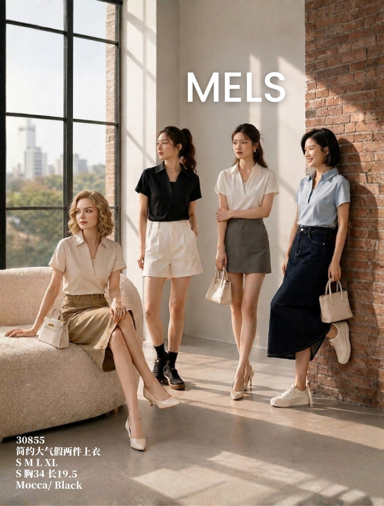 Premium V Neck Blouse 简约假两件上衣 (ME.7) 30855