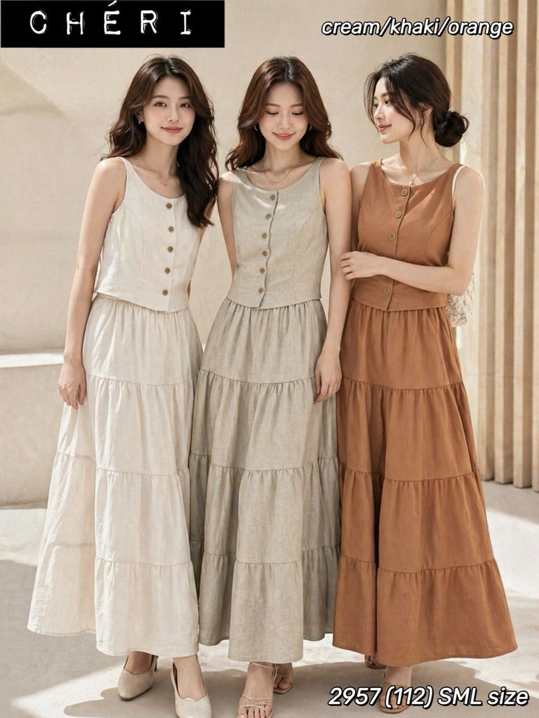 (Preorder)Premium Linen Layered Skirt Set Wear (预购)日系棉麻蛋糕裙套装 (CH) 2957