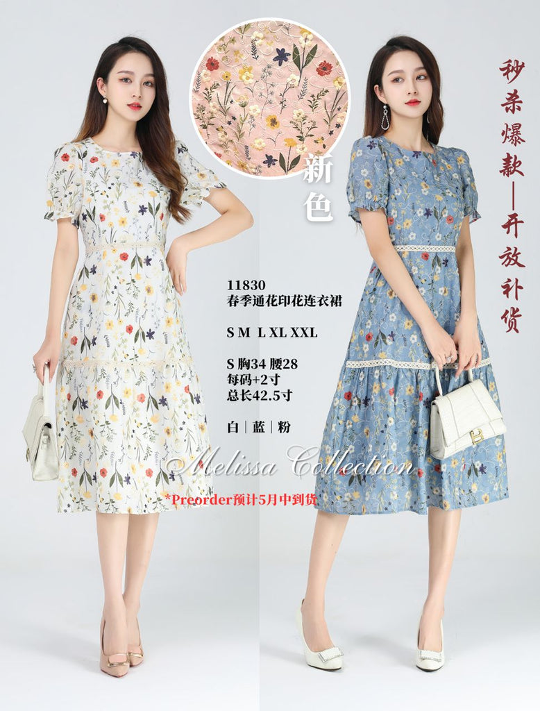 (Ready Stock)Premium Lady Dress 春季通花印花连身裙 (ME+24) 11830-1