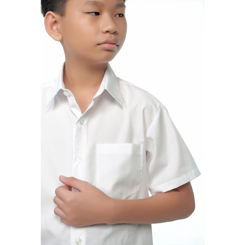 Local Brand V3 Primary Boys Short Sleeve White Shirt 小学男生短袖白衬衫 (V3) V02