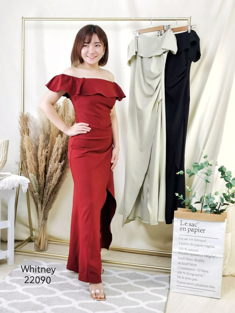 Premium Dinner Dress 露肩荷叶边晚宴长裙 (WH) 22090