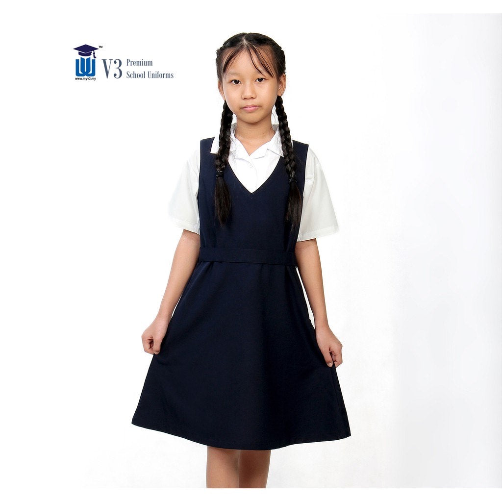本土品牌V3小学生围裙小学女生校服深蓝裙子 (V3) V01